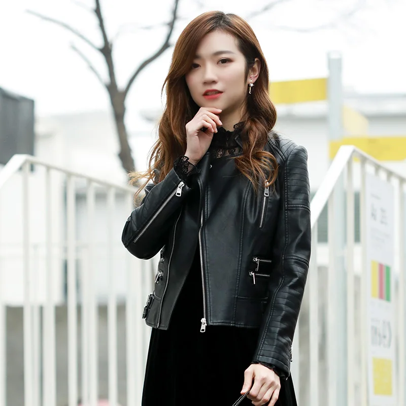 2019 New Women's Leather Slim PU Leather Korean Wild Fashion Jacket