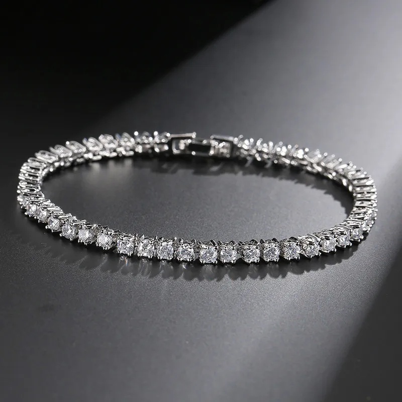 

3mm Round Stone AAA Cubic Zirconia 18cm Length Charm Bracelet For Women Wedding Party Accessories
