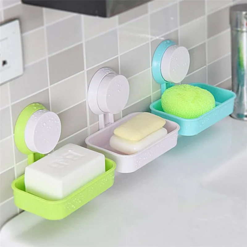 Bathroom Shower Soap Box Dish Storage Plate Tray Holder Case Suction Blue0