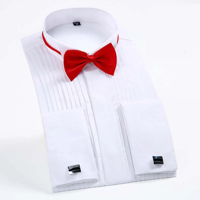

Dress men long sleeve solid color shirt swallow collar dress shirt ceremonies Tuxedo shirts Gift bow tie Swallow collar