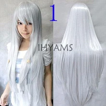80cm longo em linha reta cabelo sintético hitman reborn-superbia squalo prata branco cosplay traje peruca + peruca boné