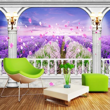 

3D Natural Scenery Mural Wallpaper Custom 3D Pink Purple Flowers Field Wall Paper Bedding Room Landscape Home Decor Wallcovering