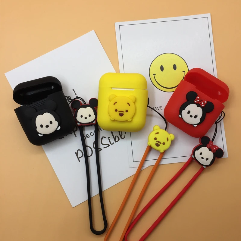 

Cartoon Silicone Case For Apple Airpods Accessories Protective Cover Unique Cute Antidust Bag DIY Case Anti-lost Strap