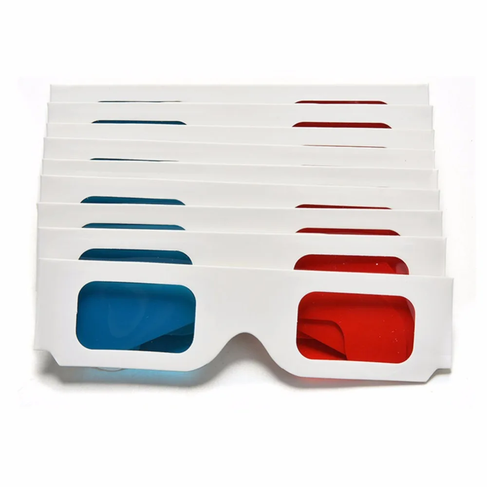 20 шт. дешевые универсальные Бумажные очки Anaglyph 3D, бумажные 3D очки, Anaglyph красные голубые/синие 3D очки