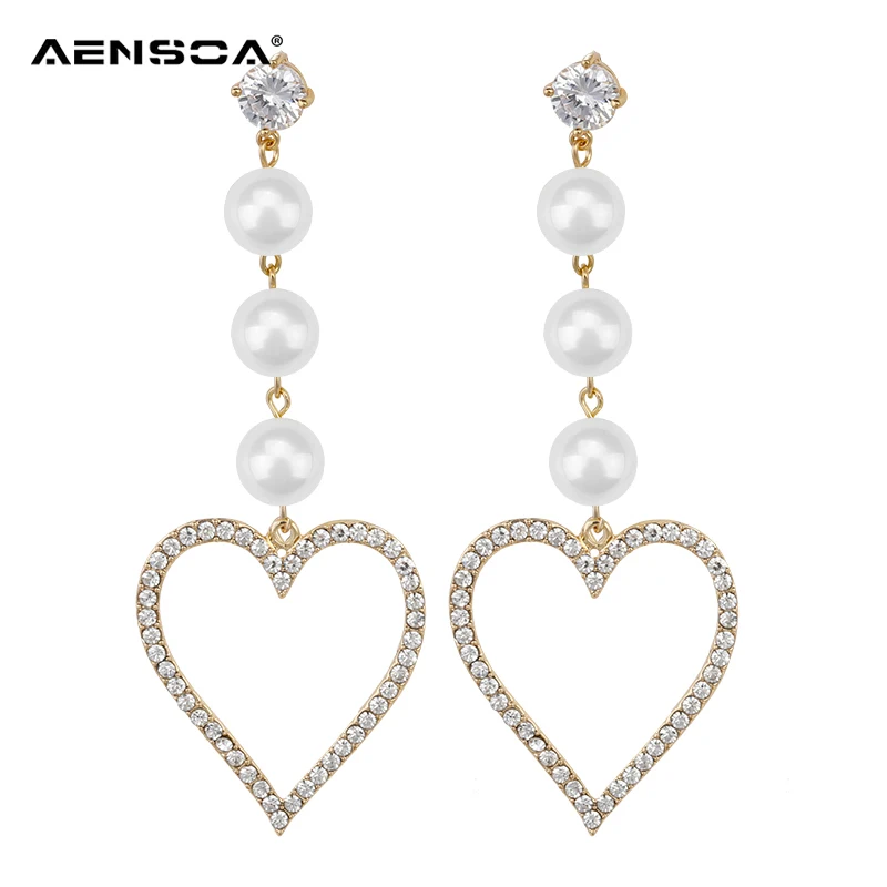 

AENSOA Creative Long Tassel Love Rhinestone Drop Earrings For Women Statement Earrings Wedding Fashion Jewelry Gift wholesale