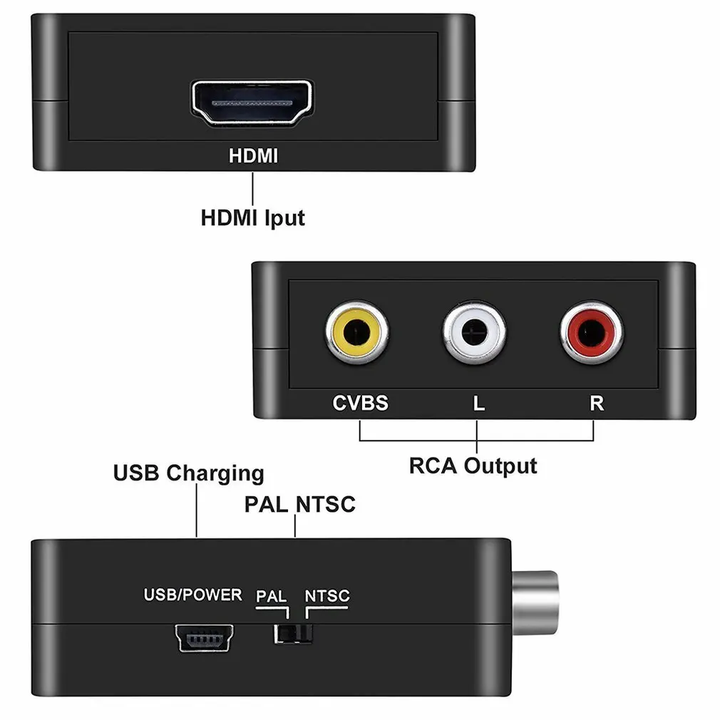 Mini HDMI to Composite CVBS RCA AV Video Converter Adapter 1080p With Cables Support NTSC PAL