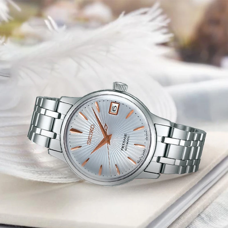 Оригинальные женские часы Seiko Series 5 бар водонепроницаемые Деловые с кожаным