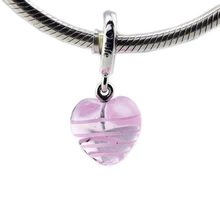 Стерлингового серебра 925 пробы Розовая Лента Шарм в виде сердца бусины для изготовления ювелирных изделий Подходит оригинальные Подвески Браслеты