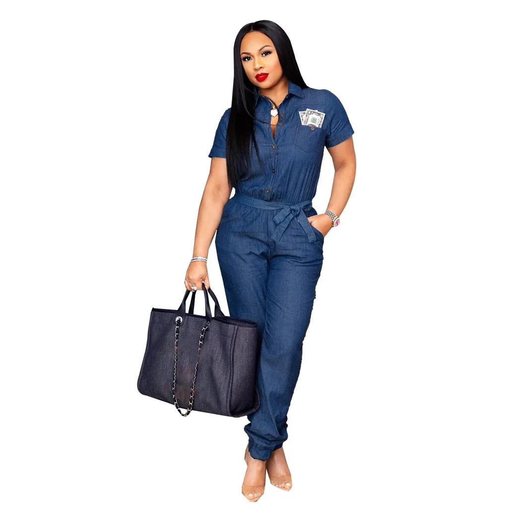 button up denim jumpsuit