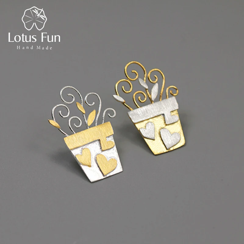 

Lotus Fun Real 925 Sterling Silver Handmade Designer Fine Jewelry Lovely Romantic Flower Pot Design Brooch Pin Broche For Women