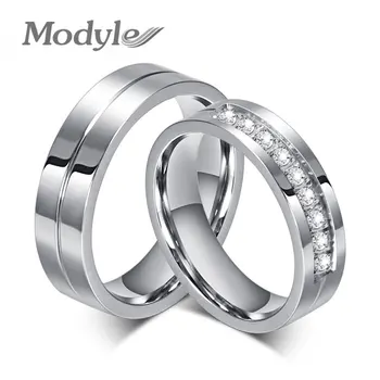 Modyle 2018 New CZ Wedding Rings for Women Men Silver-Color Couple Engagement Ring Jewelry