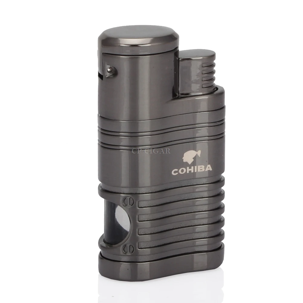 

COHIBA Brand Professional Cigar Lighter Adjustable Cigars Lighter 4 Flames Visible Gas Window Cigar Lighters with Cigar Punch