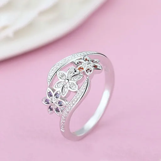 Дизайн, три цвета, CZ цветок, кольцо для женщин и девушек, модное 925 пробы Серебряное кольцо, Свадебное женское ювелирное изделие, Размер 7, 8, 9