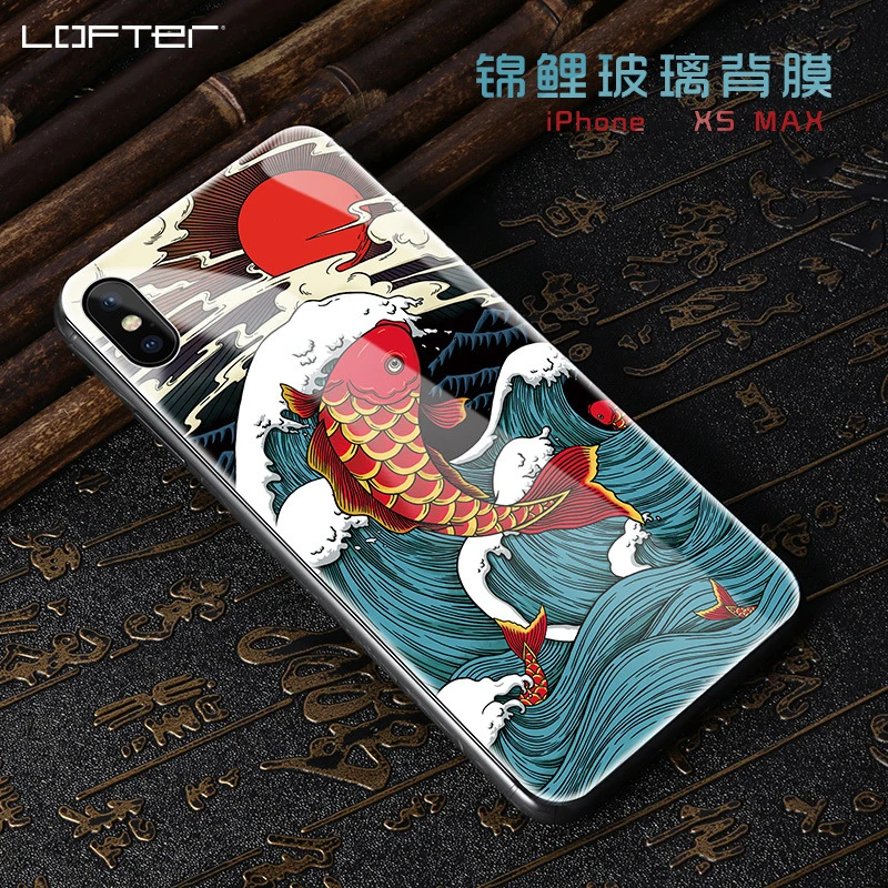 

Koi Cartoon Tempered Glass Film For iPhone XS MAX Back Screen Protector Protective Cover Stickers Color Rear Decorative Film