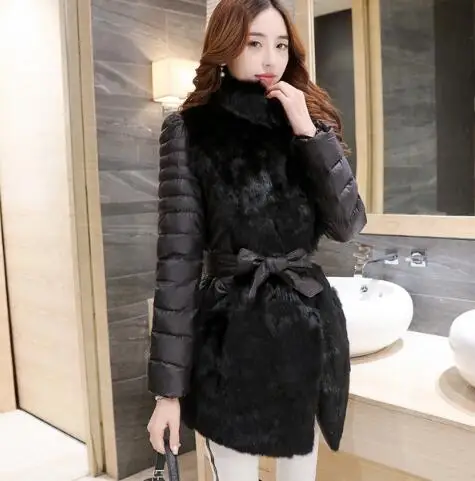 Зимняя женская куртка с кроличьим мехом, тонкое теплое зимнее пальто, Длинная Элегантная верхняя одежда, парки размера плюс 3XL