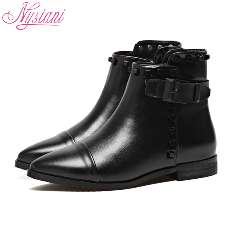 Bout Hiver Bottes De Rivets 2018 Designer Femmes Marque Les Moto Pour Mode Pointu Black Boucle Chaud Talons Nysiani Cheville Courtes rEQCBeWdxo