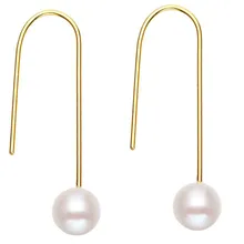2018 Simple Ear Hook 18K Gold Earrings 5.50-6.00mm Natural Round Pearl Drop Earrings for Women Classic Pearl Jewelry natural purple pearl drop earrings 18k yellow gold women elegant simple fashion drop earrings for party