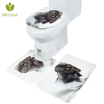 

3 Pcs/Set Mrosaa Bathroom Mats 3D Elephant Printed Soft Flannel Anti-slip Shower Mat Home Toilet Rugs Bath Mat Combination