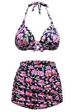 flower print bikini vintage high waist retro bikini swimsuit halter padded push up swimwear for women retro vintage bikini 41874