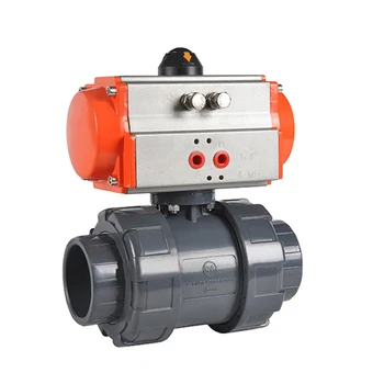 

Double Union DN32 PVC Pneumatic 2 Ways Ball Valve 1-1/4 inch Plastic Pneumatic Ball Valve PTFE Sealing for Water Use