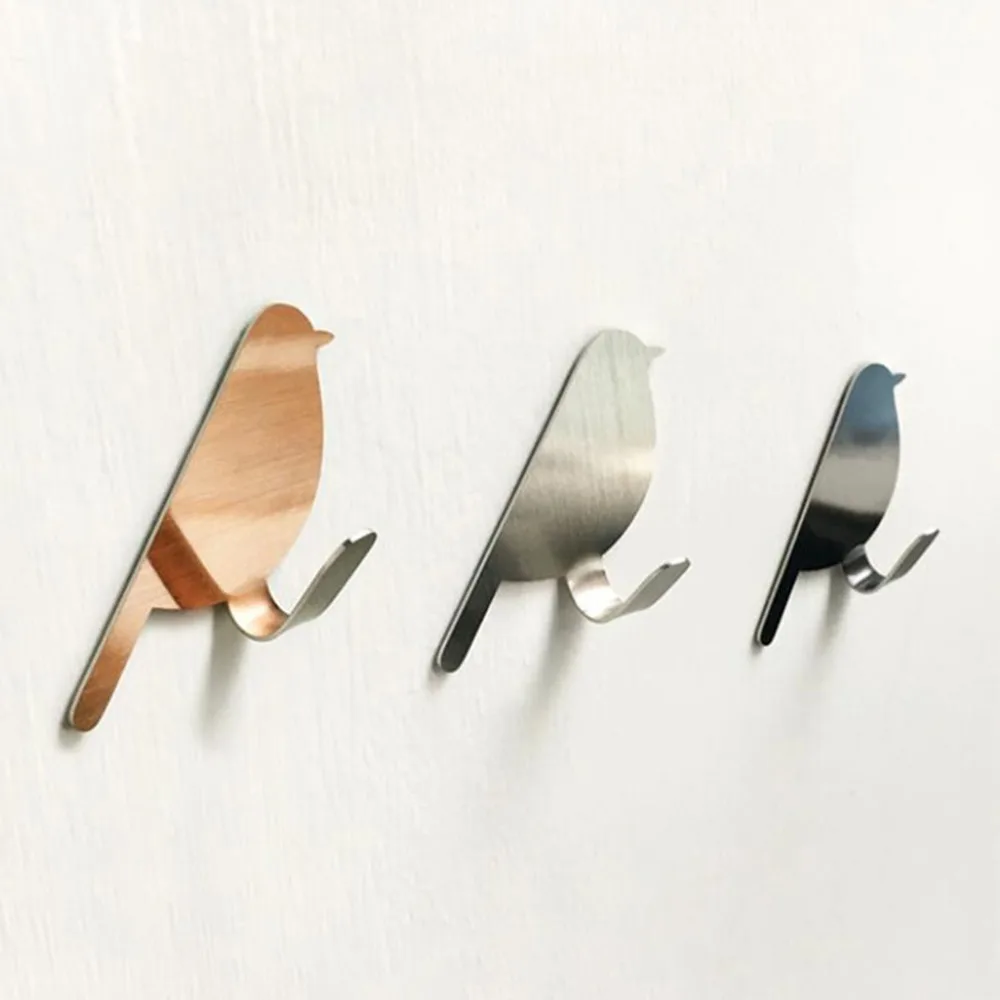 

2 Pcs/Set Bird Shaped Decorative Stainless Steel Wall Door Clothes Coat Key Hanger Hook Rack Bathroom Kitchen Tool Accessories