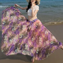 Чешские шифон Цветочный принт юбка макси летняя пляжная юбка длиной 2018 Большая Фея отдых отпуск Юбки Большие размеры Для женщин