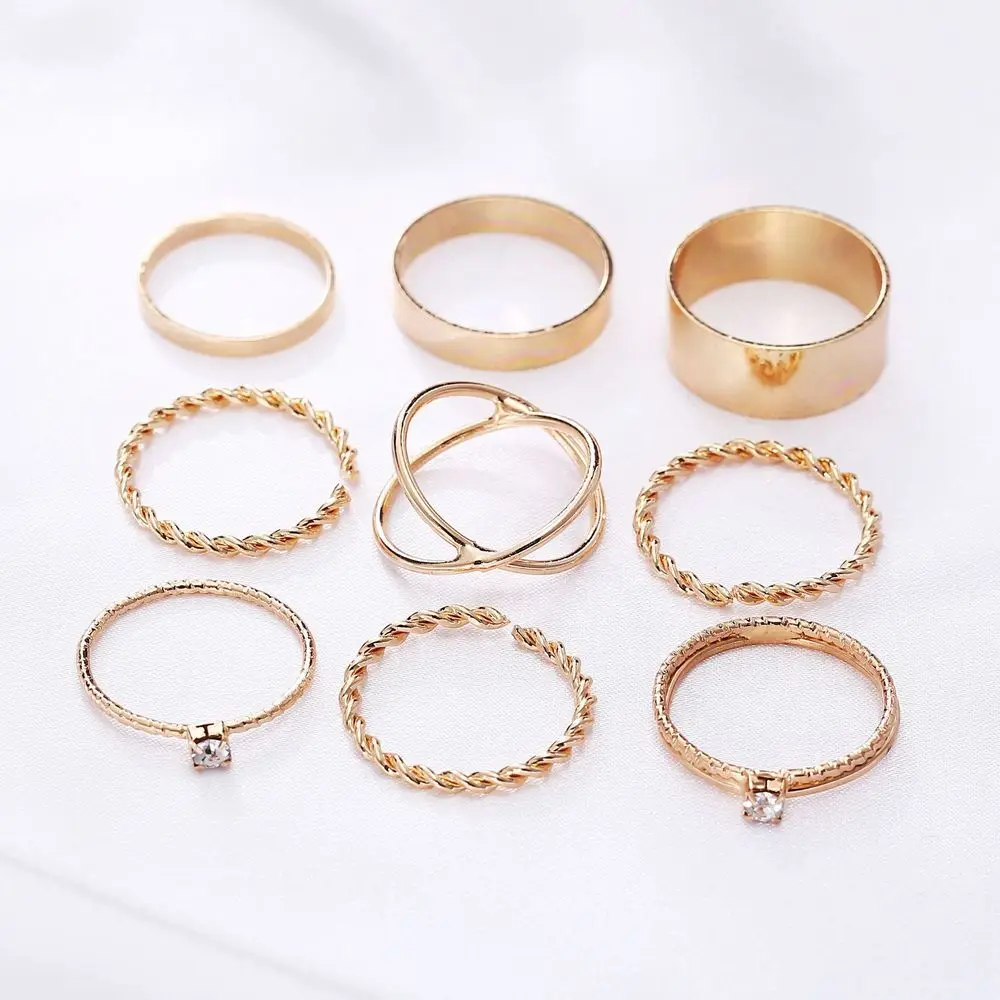 

ASHMITA 2019 9PCS Gold Ring Female Women's Minimal Minimalist Jewelry Crystal Knuckle Toe Sets Beautiful Gift s