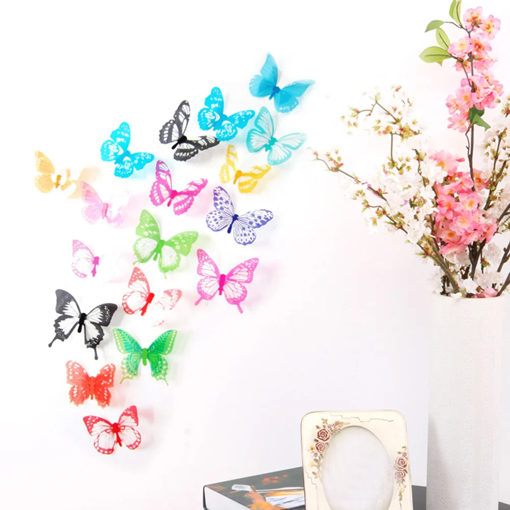Us 1 29 41 Off For Living Room Bedroom 18pcs Decal Wall Stickers Home Decorations Diy 3d Butterfly Rainbow Pattern Decal Mural Wall Sticker In Wall