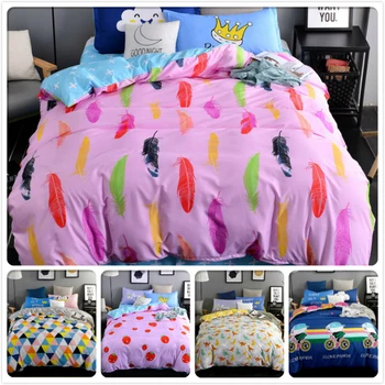 

3/4 pcs Bedding Set Colourful Feathers Kids Bedclothes 1.5m 1.8m 2.0m Bedsheet King Queen Twin Double Size Duvet Cover Bedlinens