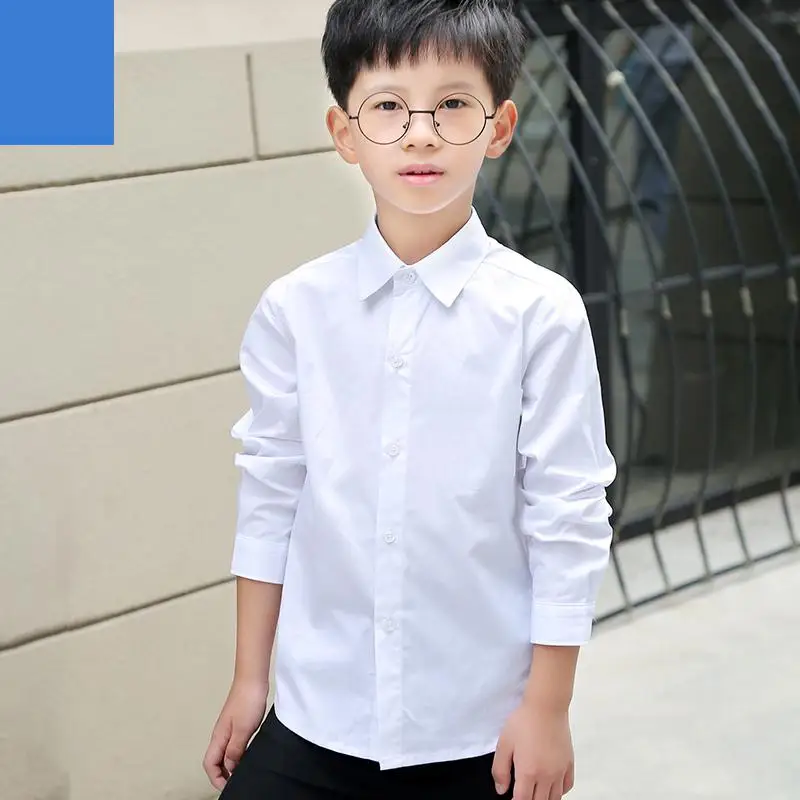 Рубашки для мальчиков-подростков школьная форма, рубашка для мальчиков с отложным воротником белые блузки детская одежда для подростков 6, 8, 10, 12, 14 лет