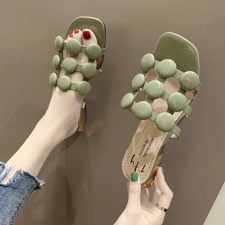 

Slippers Heels Shoes Ladies Flip Flops Socofy Square heel Slides On A Wedge High Flip-flops Soft Sliders Luxury