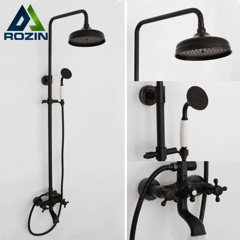 High Quality Bathroom 8 Rainfall Shower Faucet Set Oil Rubbed Bronze Dual Handle Wall Mounted Bath Shower Mixer Taps
