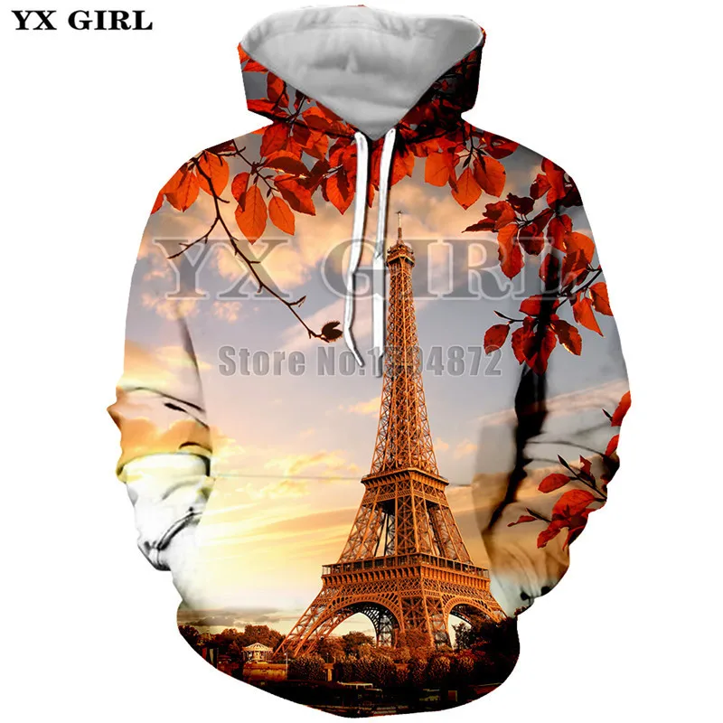 

YX Girl Landscape Scenery Graphic Eiffel Tower/Egypt Pyramid 3d Printed Hoodies Women/Men Casual Hoodie Hooded Sweatshirt Unisex