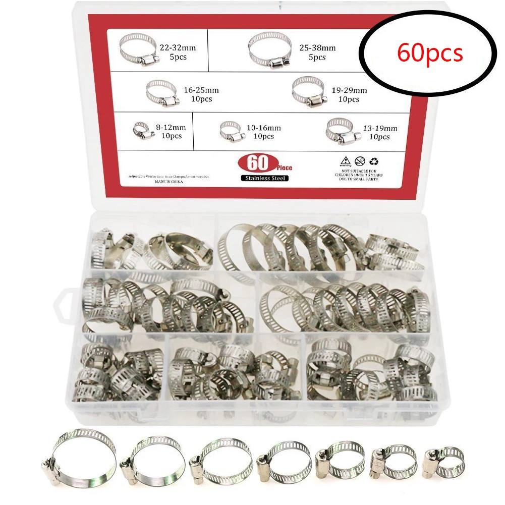 

60PCS Per Box Stainless Steel Hoop Clamp Hose Clamp Stainless Steel Set