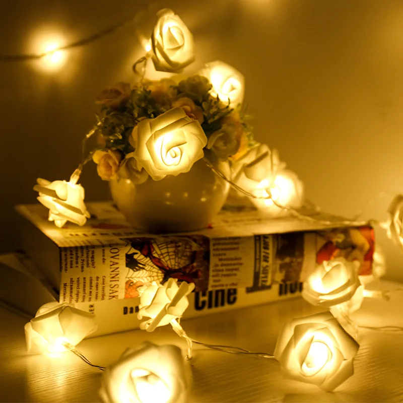 

HOT SALE Battery Operated LED Rose Flower Christmas Holiday String Lights For Valentine Wedding Decoration 20 LED Lamp 9 color
