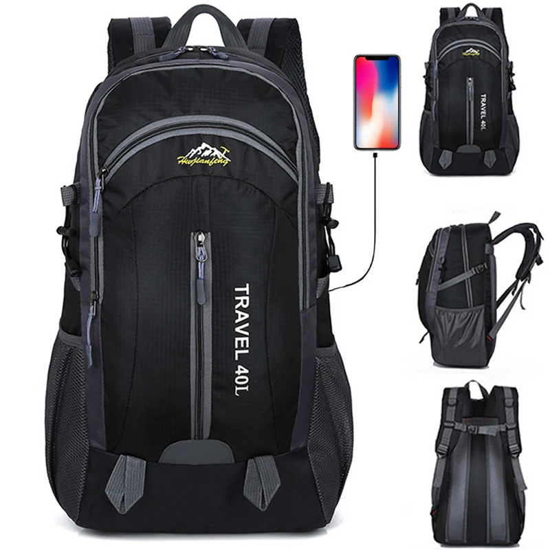 Nouveau Hommes Sac À Dos USB De Charge 40L Grande Capacité À La Porte Pour sac masculin Étanche sacs à dos décontractés Unisexe Noir sacs à dos de voyage