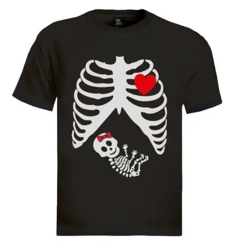 Pregnant Skeleton baby GIRL T-Shirt gothic maternity Halloween x-ray parody | Мужская одежда