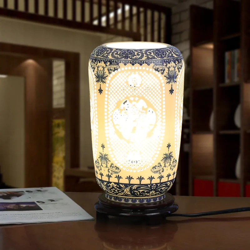 Античная китайская ручная выдолбленная керамическая ваза для украшения дома, настольная лампа
