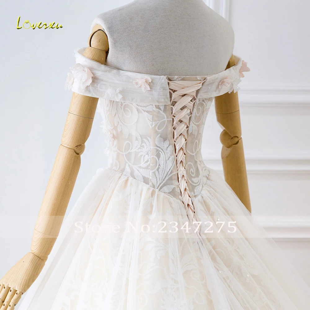 Loverxu Vestido De Noiva, кружевной вырез лодочкой, бальное платье, свадебное платье, элегантное, украшенное бусинами, со шлейфом, винтажное свадебное платье, большие размеры