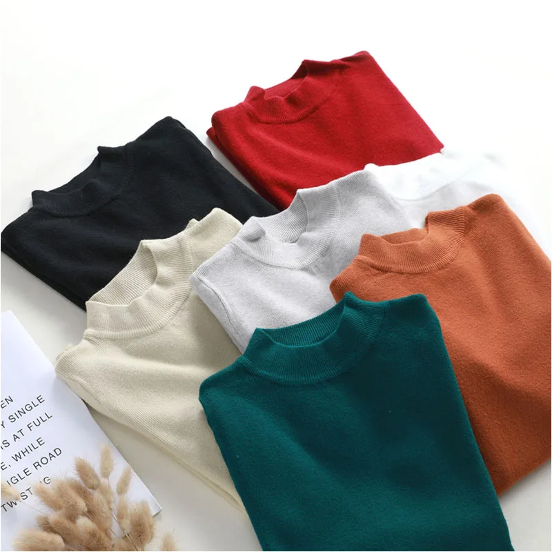 

New spring Autumn Turtleneck basic Pullovers Sweaters long sleeve Short Korean Slim tight sweater female slim sweater