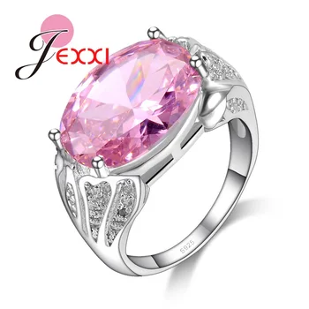 

Oval Pink Cubic Zircon Crystal Wedding Rings For Women Stamped 925 Sterling Silver Engagement Bands Finger Ring Jewelry