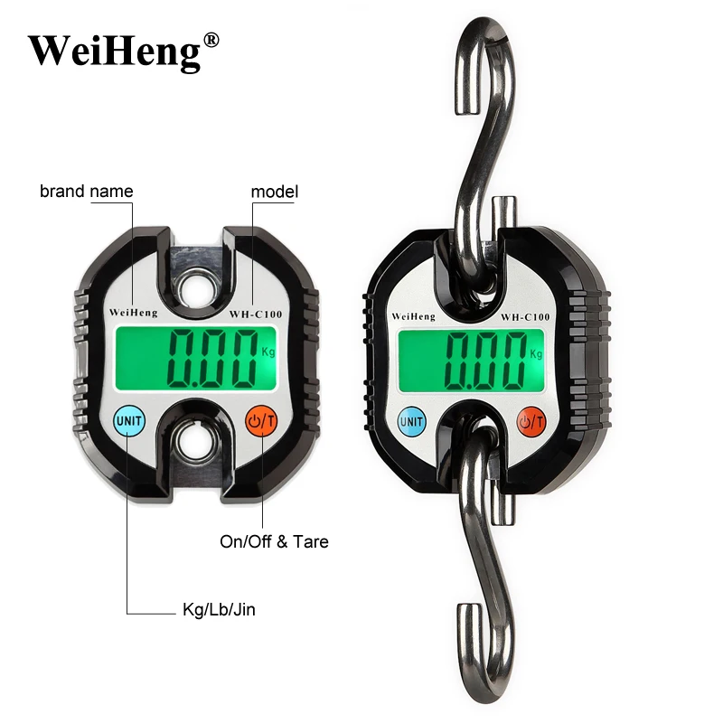 Original WeiHeng 150kg x 50g mini Heavy Duty Electronic Digital Hook Scale Hanging Crane Scale LCD