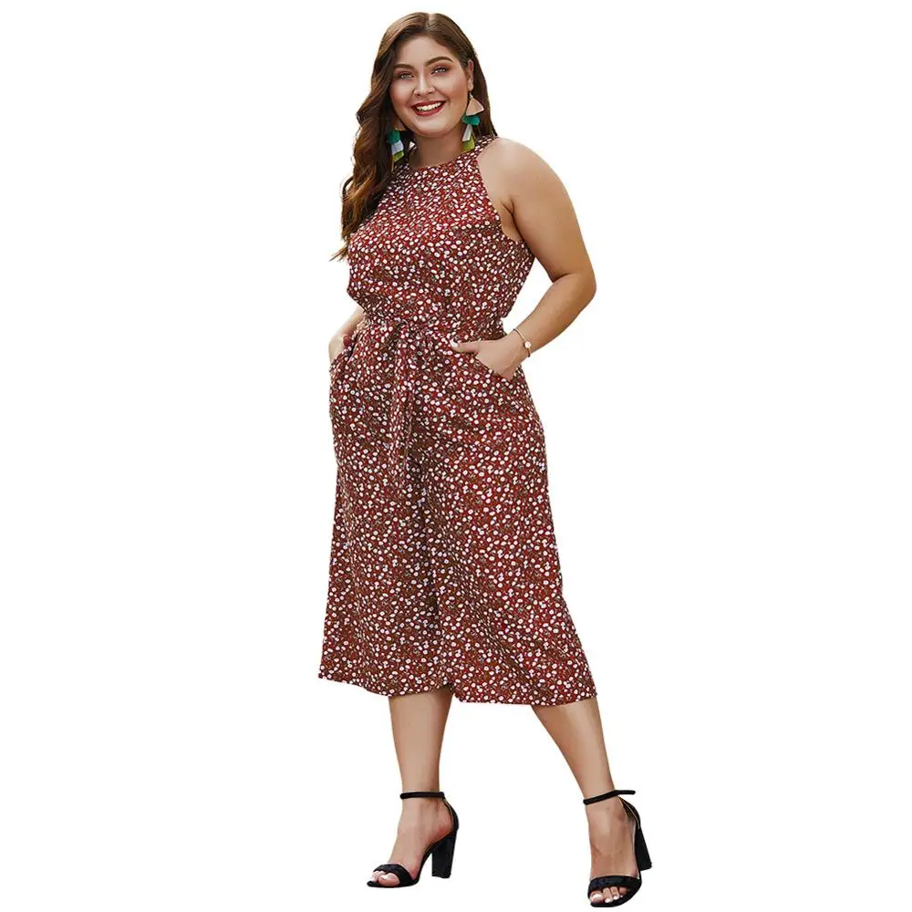 YZ Large Size Summer Jumpsuits Elegant Ladies 2019 New Romper Body Sleeveless Femme Straight Leg with Belt Cropped Trousers YZ Large Size Summer Jumpsuits Elegant Ladies 2019 New Romper Body Sleeveless Femme Straight Leg with Belt Cropped Trousers