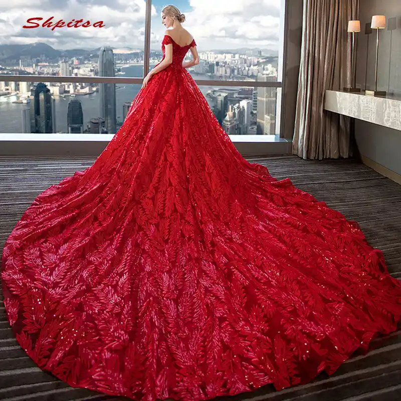 red lace wedding dress