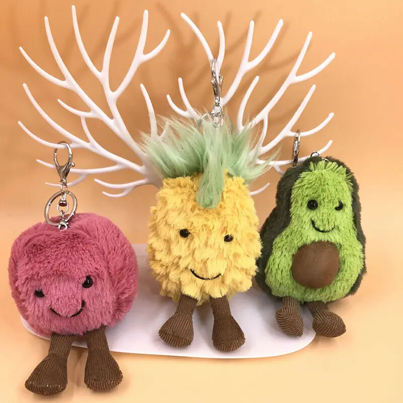 

Phander Pendant Dolls Stuffed Plush Ball Fruit Key Chain Avocado Pineapple Apple Plush Toy Doll Key Ring Tote Handbag Decoration