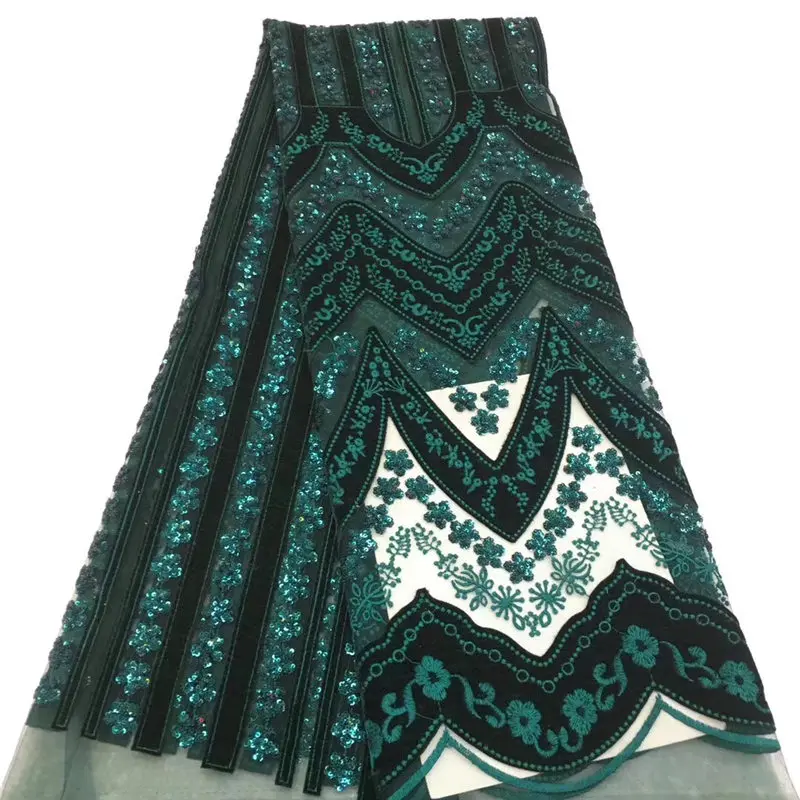 

2019 New design High quality emerald green Velvet African tulle lace French net lace fabric with Sequins for party dress 5yards