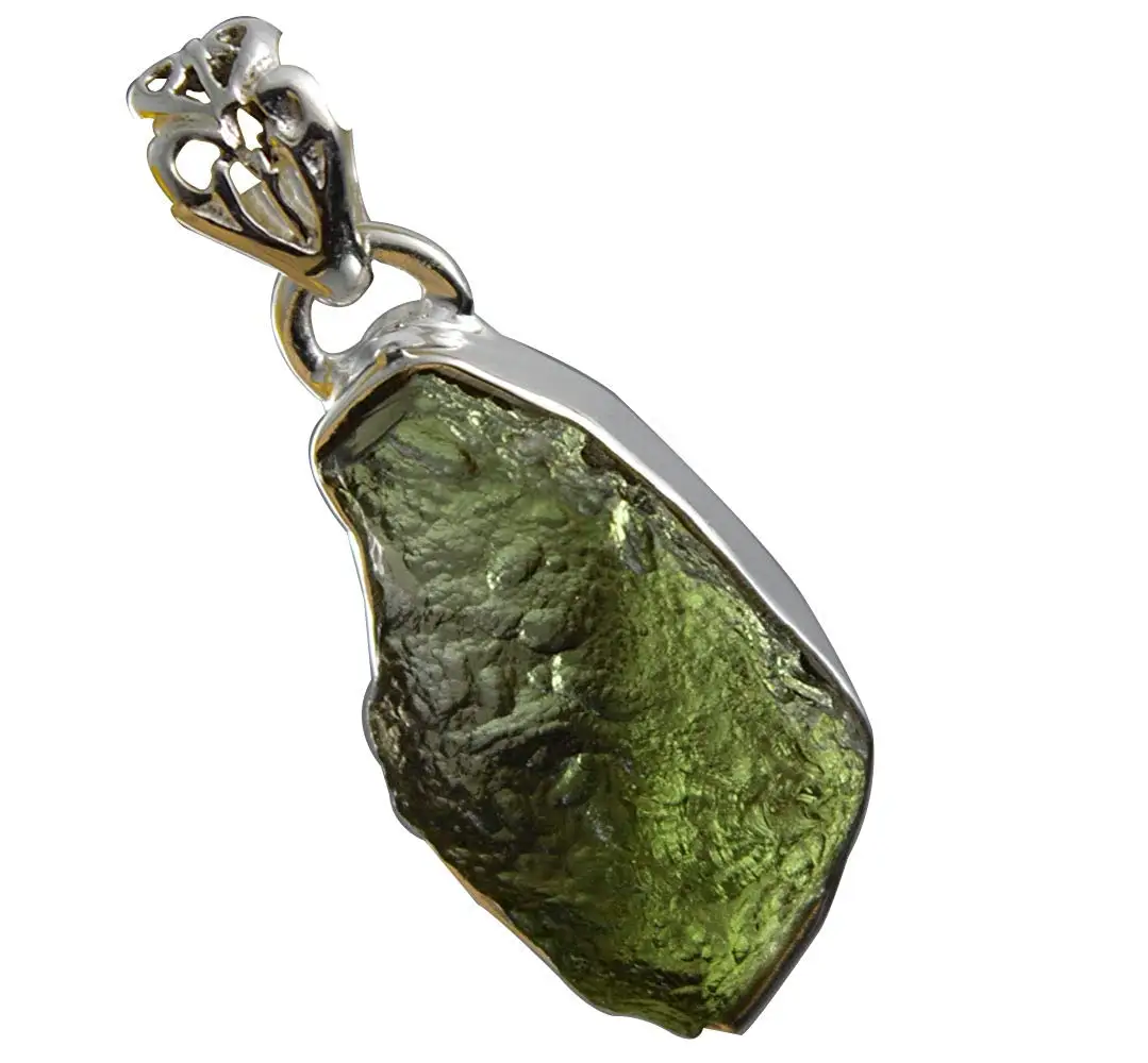 

Genuine Czech Moldavite Pendant 925 Sterling Silver,33 mm, AP6279