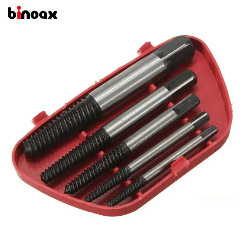 

Binoax 5Pcs/set Steel Broken Speed Out Damaged Screw Extractor Drill Bit Guide Set Broken Bolt Remover Easy Out Set