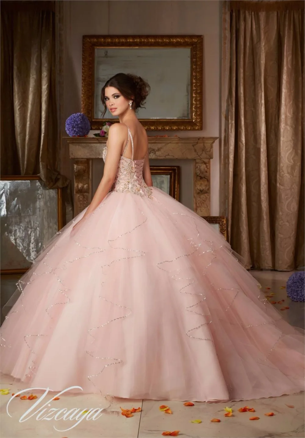 Cheap Hot Pink Blue Quinceanera Dresses Ball Gown Organza Crystals Beaded Ruffles Sweet 16 Dressess Vestido De 15 Anos