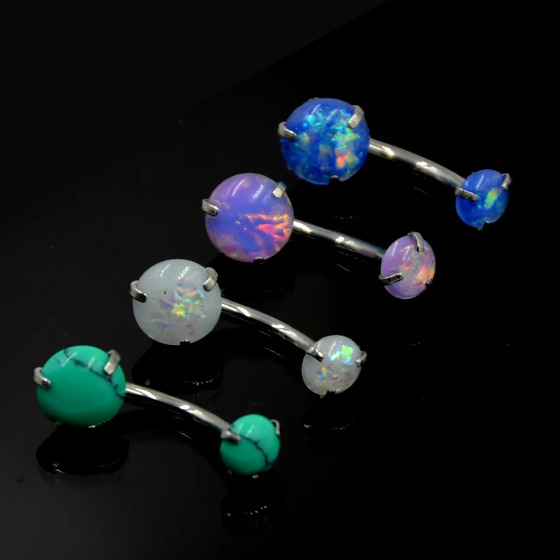 

1PC Surgical Steel Anodized Prong Set Opal Stone Belly Button Ring Navel Bar Piercing Nombril Ombligo Body Jewelry 14g